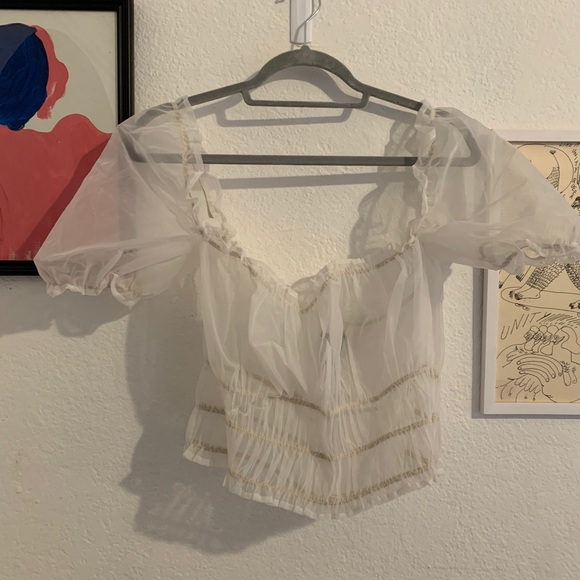 Shear White Princess Bustier Puff Sleeve Crop Top - Picture 2 of 6
